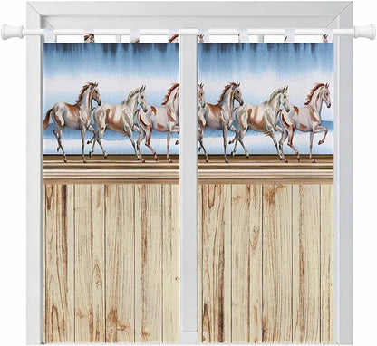 Western Horse Bedroom Curtains 72 Inch Length, Window Curtains Tab Top, Farmhouse Wooden Grain Vintage Cowboy Barn Door Light Filtering Window Treatments Drapes 52"x72" 2 Panel
