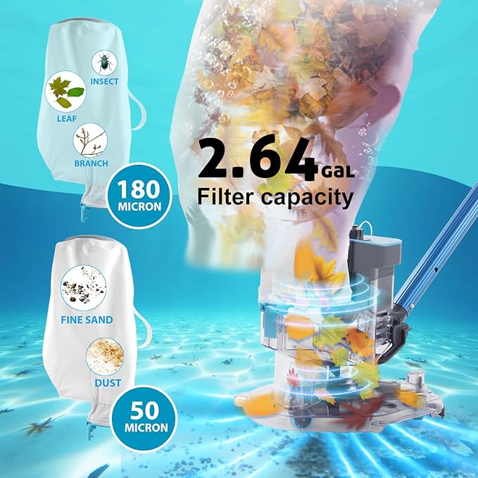 Cordless Rechargeable Pool Leaf Vacuum, Ultra Strong Suction, 3 in 1 Cleaning Solution – Deep, Shallow & Surface Skimmer, for Above Ground Pools & In Ground Pools