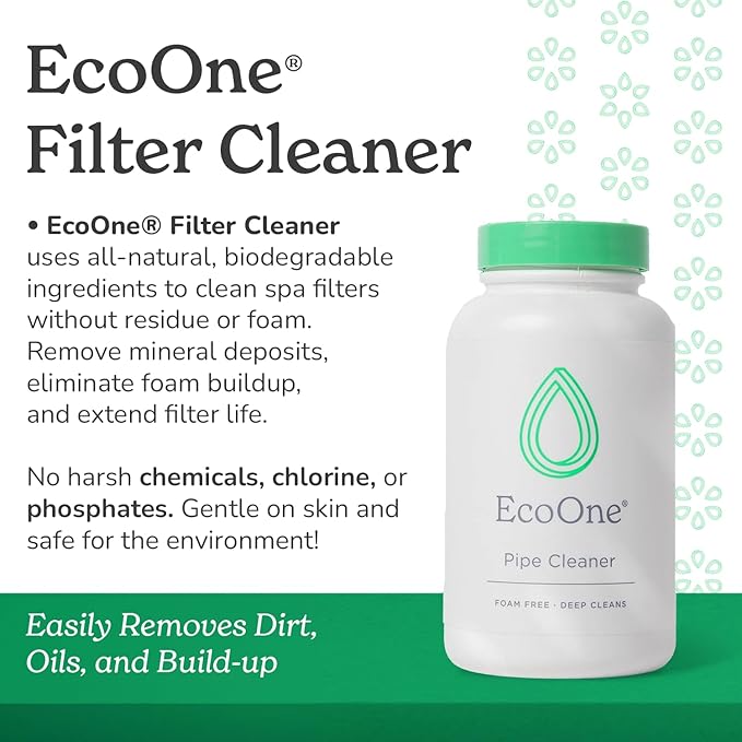ecoone Filter Cleaner All-Natural Spa & Hot Tub Filter Cleaner | Foam-Free, Chlorine-Free, & Phosphate-Free Spa Filter Cleaner | Prolongs Filter Life and Leaves No Residue, 8 Oz