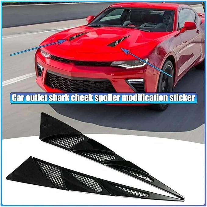 2Pcs Universal Black Cars Auto Vehicle Tuning Air Flow Intake Scoop Bonnet Vent Cover Hood Trim Decoration Exterior Accessories