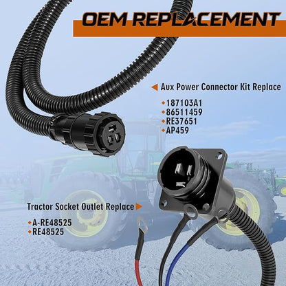 3 Pin Auxiliary Power Connector 3 Pin Auxiliary Cable Replace 187103A1 & A-RE48525, Tractor Replacement Socket Outlet Compatible with John Deere Tractor Case-IH Tractor Cotton Picker
