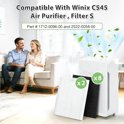 C545 HEPA Replacement Filter Compatible with Winix C545 Air Purifier, High-Efficiency Replacement Filter for Winix C545, Replaces Part 1712-0096-00 and 2522-0058-00, 2 HEPA + 8 Activated Carbon