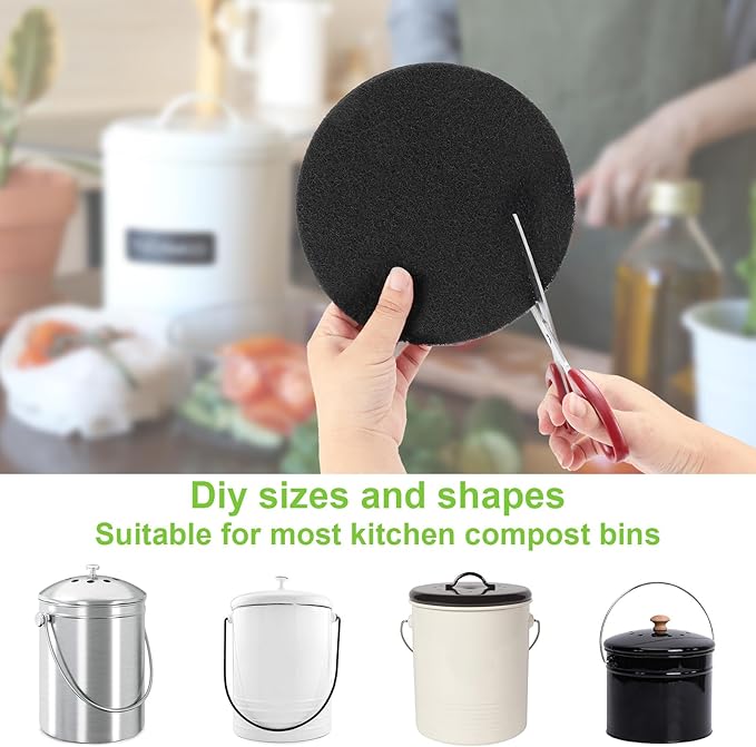 ddLUCK 6 Pack Kitchen Compost Bin Filter, Round Food Waste Bins Activated Carbon Filters,Replaceable Extra Thick Charcoal Filters for Odour Remove All Caddy Bucket,1cm Thickness