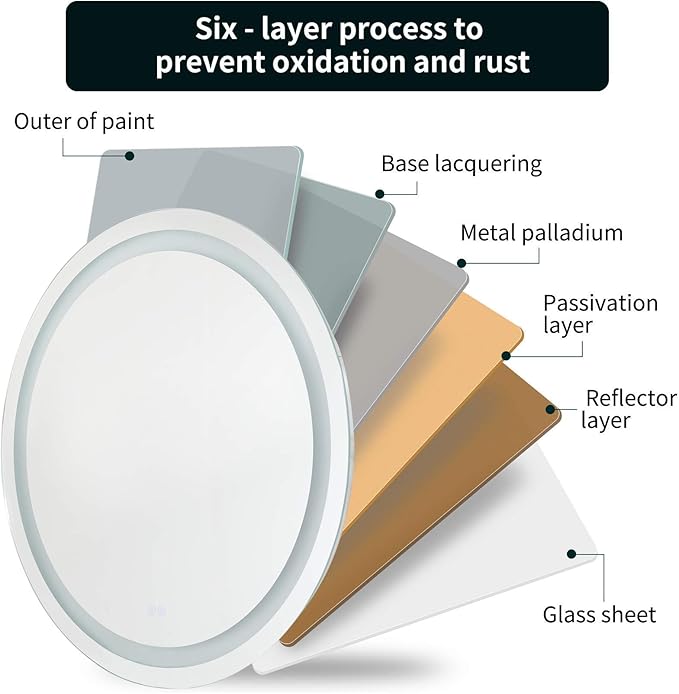 Illuminated Bathroom Mirror 800 x 800 MM Round LED Wall Mounted Vanity Mirror with Touch Sensor and Demister Pad Anti -Fog Makeup Mirror for Home Hotel IP44 Rated