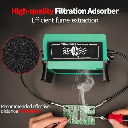 YIHUA 948DQ-I Solder Fume Extractor Fan Solder Smoke Absorber Remover Tiltable Angle with Flexible Helping Hands 8 Extra Fan Filters for Soldering Wood Burning and more