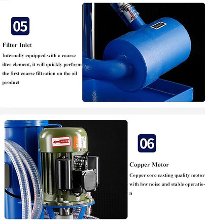 220V Filtering Machine Portable Hydraulic Oil Filter Cart Single Cylinder Mobile Oil Filtration Purification System 3um Fine Size with 78.74in/2m PVC Hose