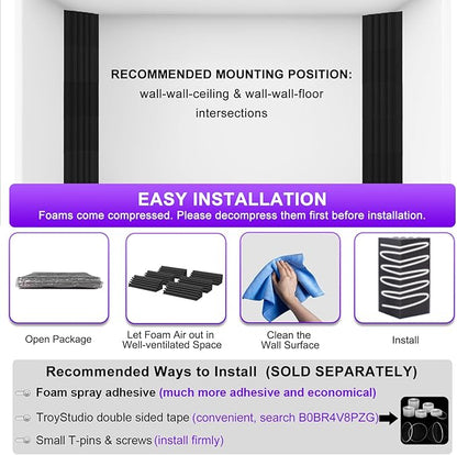 TroyStudio Bass Traps - 24 Pcs 4 X 4 X 12 Inches Dense Thick Studio Bass Foam Corner, Acoustic Treatment Panel Absorbing Echo Reverb, Low Frequency Sound Absorber for Music Room Home Recording