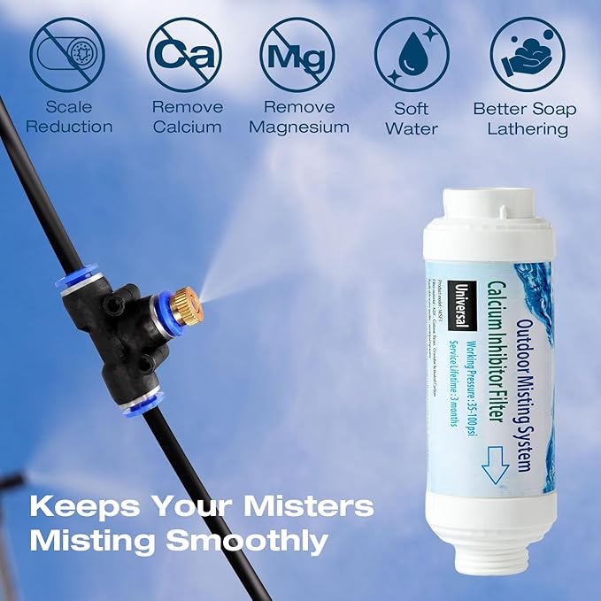 H&G lifestyles Misting System Calcium Inhibitor Filter for Patio Misters Inline Water Filter Effectively Reduce Hard Water Spots, Soften Water, Upgraded Formula