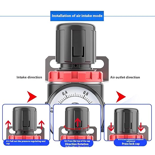 Compressed Air Pressure Filter Regulator Airtac BFR2000-C 1/4'' NPT 0-140 PSI Combo Piggybac Adjustable,Bracket,Gauge Semi-Auto Drain