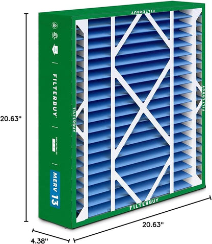 Filterbuy 21x21x5 Air Filter MERV 13 Optimal Smoke & Allergy Defense (3-Pack), Electrostatic Pleated HVAC AC Furnace Filters Replacement for Rheem, Ruud, & Protech (Actual Size: 20.63 x 20.63 x 4.38)