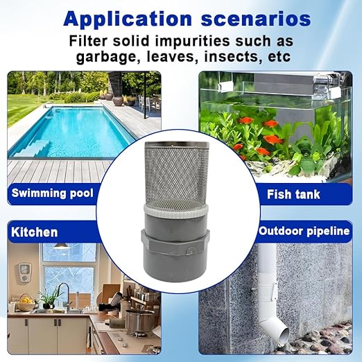 1/2" inch stainless steel filter cover connected to 1/2" grey pvc filter DN15 water pipe, suction strainer used to remove debris and reduce solid entry(1pcs)