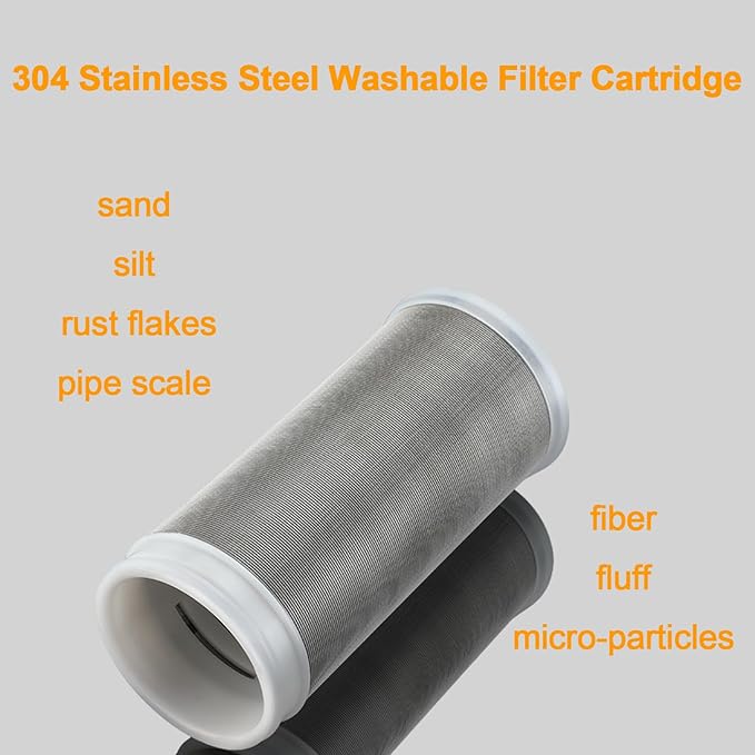 40 Micron Brass Sediment Filter, Inline Spin Down Sediment Water Filter for Washer, Washing Machine, Shower, Garden Hose, Well Water, Anti Clogging & Reusable with Pipe Sealant Tape