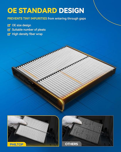 PHILTOP Cabin Air Filter, Replacement for CF12140, 2017-2018 Yaris iA, 2019-2020 Yaris, 2016 iA, Premium Cabin Filter with Activated Carbon Filter Up Dust Pollen Odor