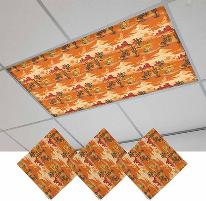 Tropical Plant Cactus Fluorescent Light Covers 3 Pack Western Cowboy Horse Sunset Deserts Orange Magnetic Fluorescent Ceiling Lights Filters for Office Classroom Home Drop Ceiling 4x2 Feet