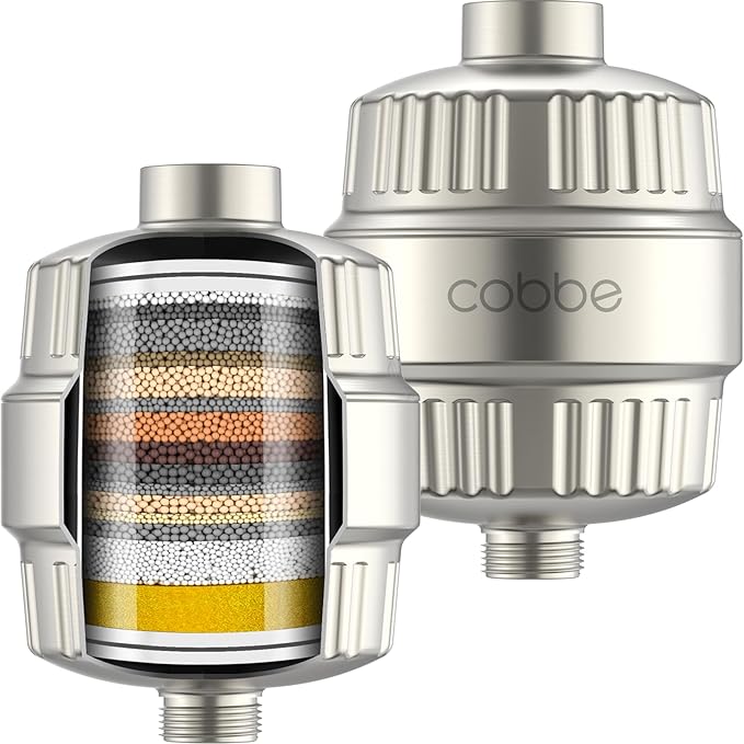 Cobbe HD HEAVY DUTY High Output Shower Filter 2 Pack – 99% REMOVAL Shower Head Filter for Hard Water, Heavy Metals, Chlorine and Harmful Substance, Improve your skin and hair - Brushed Nickel