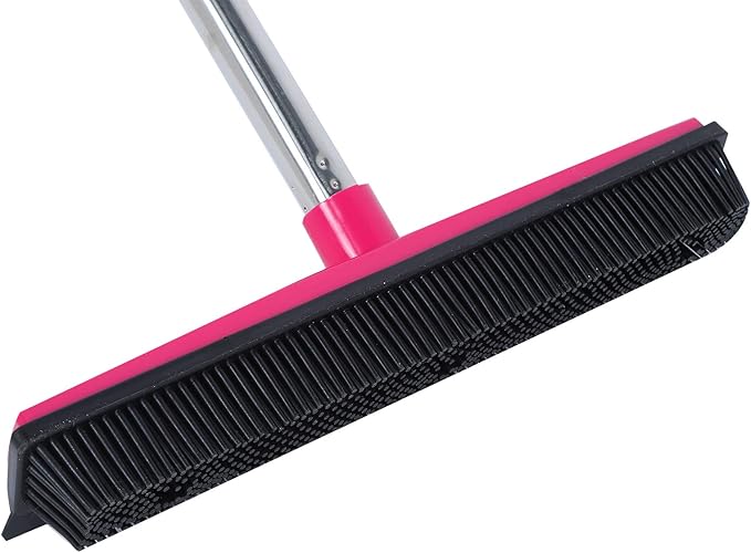 Multifunctional Broom, Telescopic Carpet Rake Rubber Pp 12.6in Brush Easy Wash Floor Carpet Broom for Pet Hair Dust Removal Tile Window Cleaner (Pink)