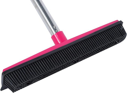 Multifunctional Broom, Telescopic Carpet Rake Rubber Pp 12.6in Brush Easy Wash Floor Carpet Broom for Pet Hair Dust Removal Tile Window Cleaner (Pink)