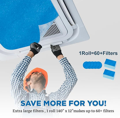 Air Vent Filters Roll, 140" x 12" Cut to Fit (60+ Filters), MERV 8 Triple Vent Filter Kit for HVAC Furnace Vents, Home Floor, Ceiling, Grilles
