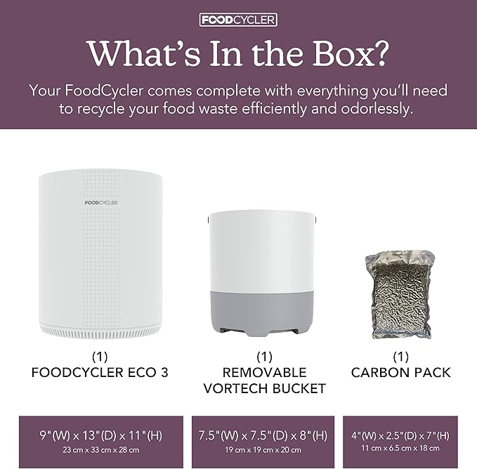 Food Cycler Eco 3 Compact Kitchen Food Recycler | Indoor Composter Bin Alternative | Electric Countertop Food Waste Disposer with Odorless 3.5L Indoor Food Waste Bin for Easy Waste Management | White
