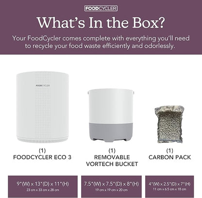Food Cycler Eco 3 Compact Kitchen Food Recycler | Indoor Composter Bin Alternative | Electric Countertop Food Waste Disposer with Odorless 3.5L Indoor Food Waste Bin for Easy Waste Management | White