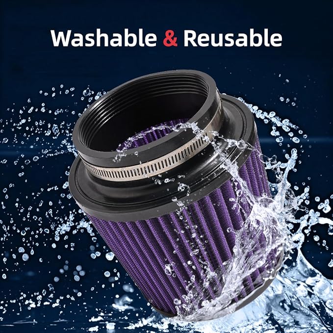 3" 3.5" 4" Inlet Car Replacement Cold Air Intake Filter 76mm 89mm 102mm 3 Sizes in 1 High Flow Performance Cone Air Filter (Purple)