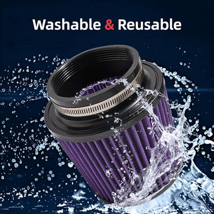 3" 3.5" 4" Inlet Car Replacement Cold Air Intake Filter 76mm 89mm 102mm 3 Sizes in 1 High Flow Performance Cone Air Filter (Purple)