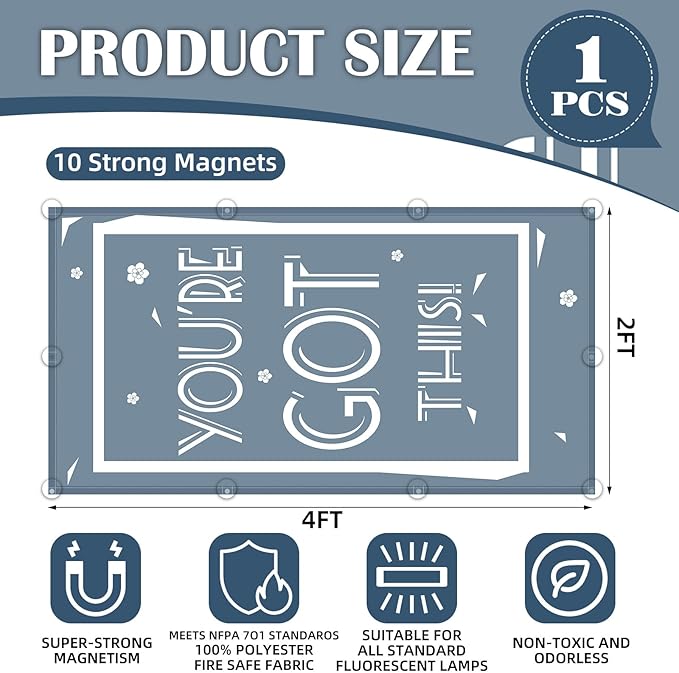 Fluorescent Light Covers - Classroom Covers for Ceiling Lights, 1 PCS 4 x 2 Feet Magnetic Light Filters, Classroom, Office Decor (You're Got This ！)