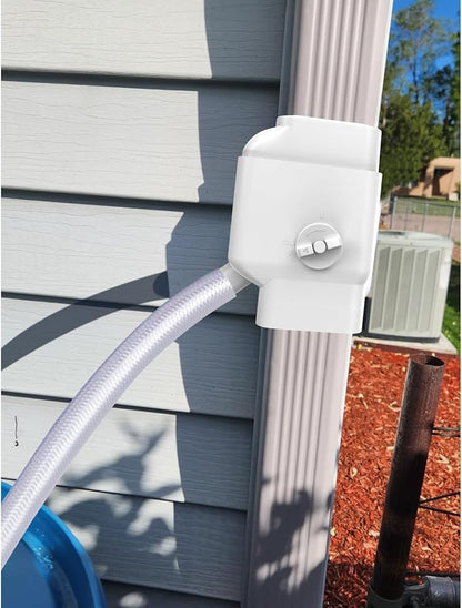 Gutter Downspout Diverter with Built-in Filter Screen Fits for 2"x3" and 3"x4" Downspout, Rainwater Collection System with Adjustable Valve and 4ft. Hose, Diverts Large Water Flow, White