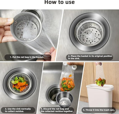 XMALL Disposable Residue Filtering Bag 200 PCS，Suitable For Collecting Garbage And Debris From Kitchen Sinks And Bathroom Drains To Prevent Blockages In Waterways.