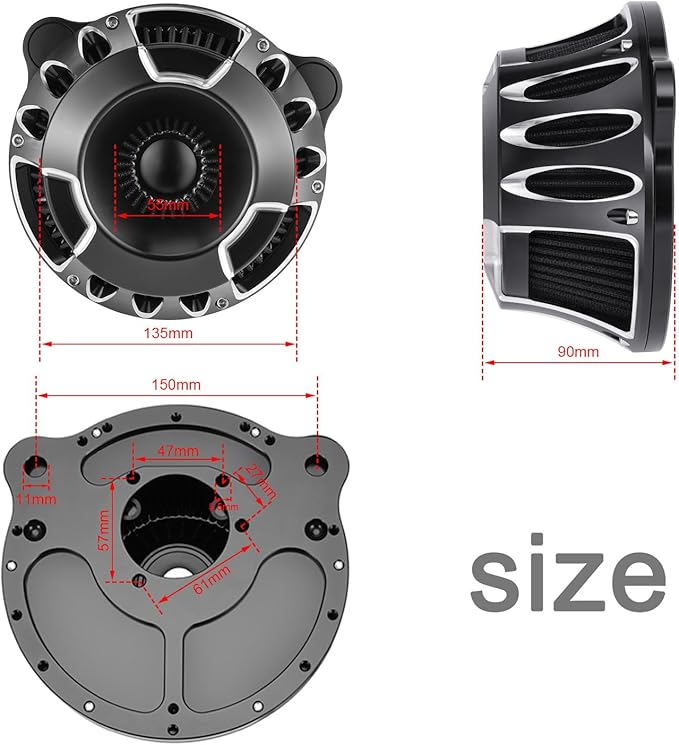 Motorcycle Air Filter Intake System Kit CNC Air Cleaner Fit for Harley Dyna 2000-2017, Softail 2000-2015, Touring 2000-2007(B-Black)