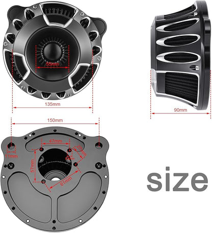 Motorcycle Air Filter Intake System Kit CNC Air Cleaner Fit for Harley Dyna 2000-2017, Softail 2000-2015, Touring 2000-2007(B-Black)