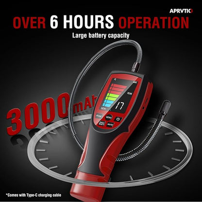 HVAC Refrigerant Leak Detector, Aprvtio ALD-200 PRO Rechargeable Freon Leak Detector Combustible Gas Leak Detector 2.6' Large Screen, Freon Sniffer Visual and Audible Alarm for R134a A2L R454B