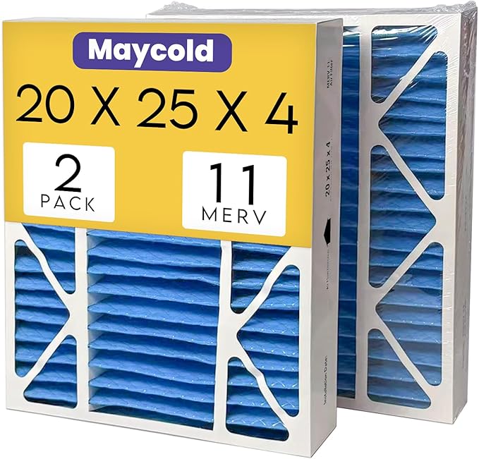 20x25x4 HVAC Air Filter, MERV 11, 2-Pack, Blue Electrostatic Pleated Furnace AC Replacement Filter, Easy Install, Long-Lasting