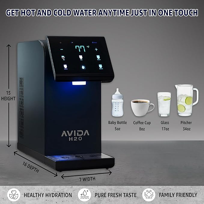 Ultra Instant Hot & Cold Water Dispenser - Bottleless Water Dispenser Countertop, Full Installation Kit, Quiet Multi-Stage Filtration + UV Sterilization - Black