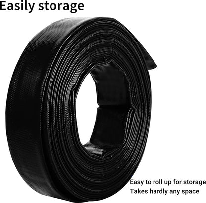 1-1/4" x 100 FT Pool Backwash Hose, Black Heavy Duty Reinforced PVC Lay Flat Water Discharge Hose