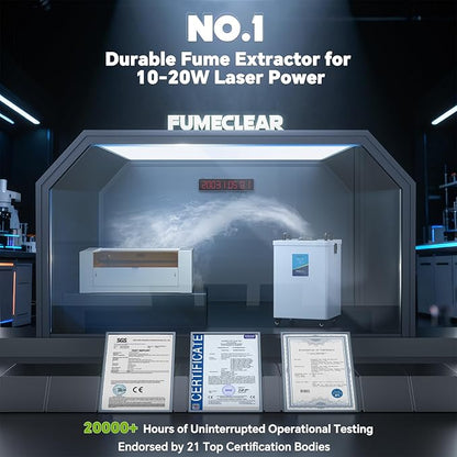 FumeClear FC-2002 Fume Extractor, 260 to 300m³/h Strong Suction, Low-Noise with 12 Filters Laser Fume Extractor for S1, D1 Pro 10W to 20W Laser Engraver Soldering Smoke Extractor