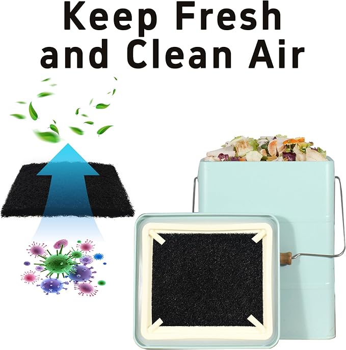 12PCS 5” Square Compost Bin Charcoal Filters, 0.4” Thick Activated Carbon Filters for Kitchen Countertop Compost Pail, Home Bucket Filter Replacements
