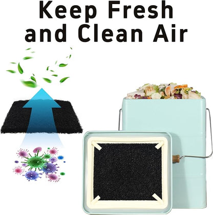 12PCS 5” Square Compost Bin Charcoal Filters, 0.4” Thick Activated Carbon Filters for Kitchen Countertop Compost Pail, Home Bucket Filter Replacements