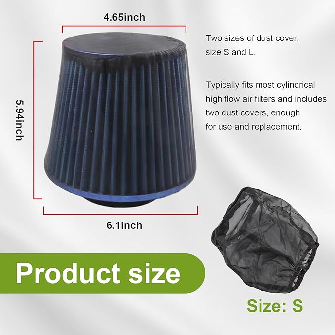 2 PCS Air Filter Cover for Car, Dustproof Cold Air Filter Protective Sock Cover Wrap, Automotive Air Cleaner for High Flow Air Intake Filters, Universal Vehicle Accessories (Small)