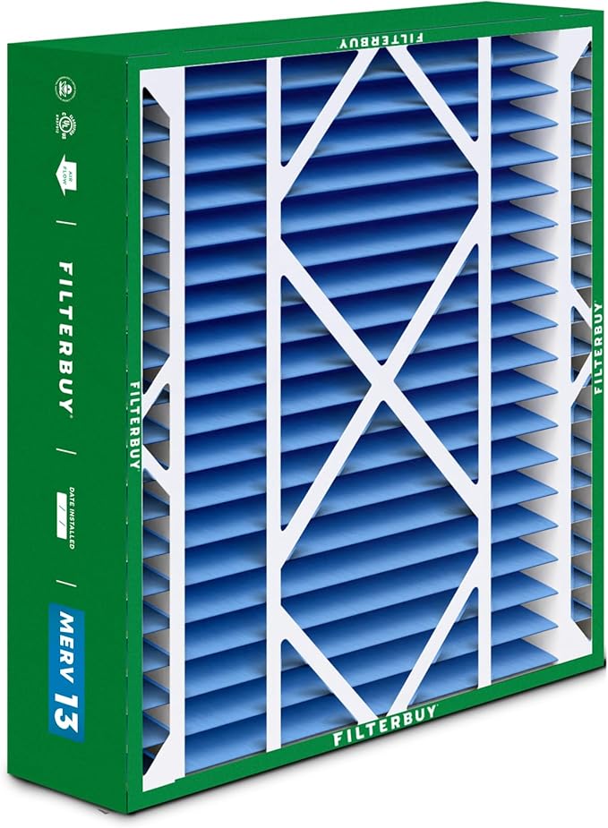 Filterbuy 24x25x5 Air Filter MERV 13 Optimal Smoke & Allergy Defense (3-Pack), Electrostatic Pleated HVAC AC Furnace Filters for Carrier FILXXCAR0024, Maytag & More (Actual Size: 23.63 x 24.69 x 4.25)