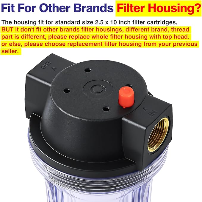 Geekpure 10-Inch Whole House Slim Water Filter Housing with Pressure Relief Valve - 3/4" NPT Brass Port-Fit for 2.5" x 10" Filters-Clear Pack of 3
