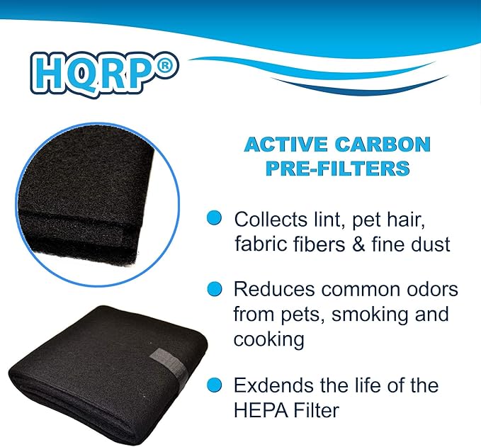 HQRP 1x Activated Carbon Filter Pad Cut To Fit Air Filter Roll for Improved Filtration - Universal Carbon Sheet for Air Purifier, Furnace, AC, Range Hood, 3D Printer, and Odor/VOC Control