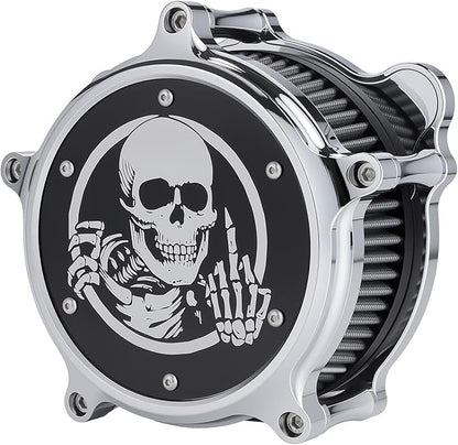 Motorcycle Air Cleaner Skull Style Air Filter with Dustproof Protective Cover Kit for Harley Davidson Touring Trike 2008-16 Softail 2016-17 Dyna 2017 (Chrome)