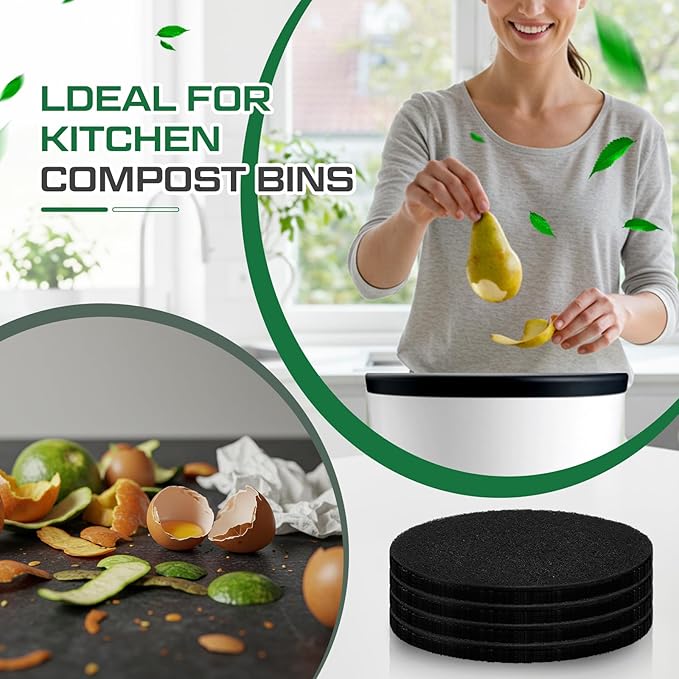Pangda 4 Pack Oval-Shaped Charcoal Filters for Compost Bucket Countertop Bin Pails in Indoor, Activated Charcoal Filter Dimensions Approx 6-1/2 x 5 Inches 3/8 Inch Thick