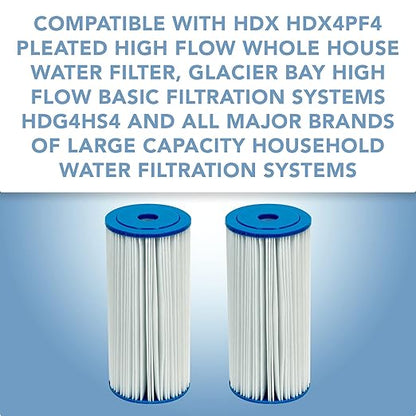 CFS – 10" x 4.5" 30 Micron Compatible Water Filters for HDX HDX4PF4 Pleated High Flow Whole House Filter, Reduces Sediment, 2-Pack
