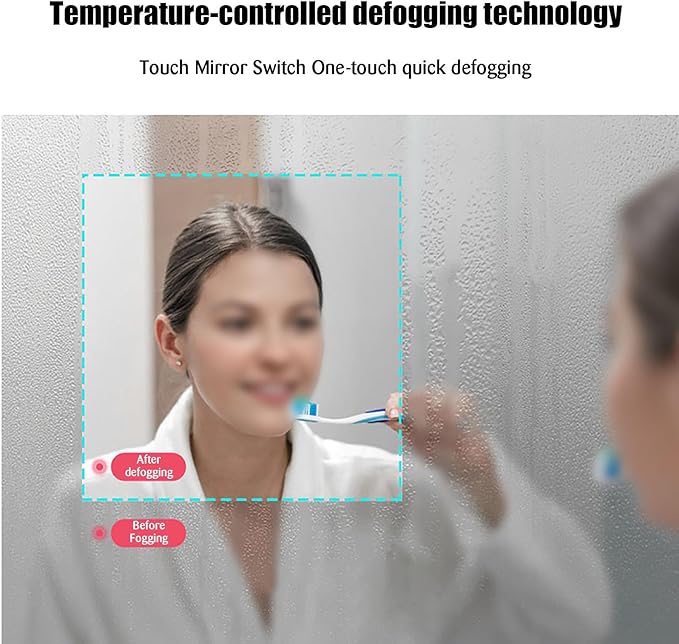 JSLJDM 500 X800 mm Illuminated Backlit LED Bathroom Mirror, Wall Mounted Multifunction Bathroom Vanity Mirror with Lights and Demister Pad, Energy-Saving Illuminated Smart Mirror