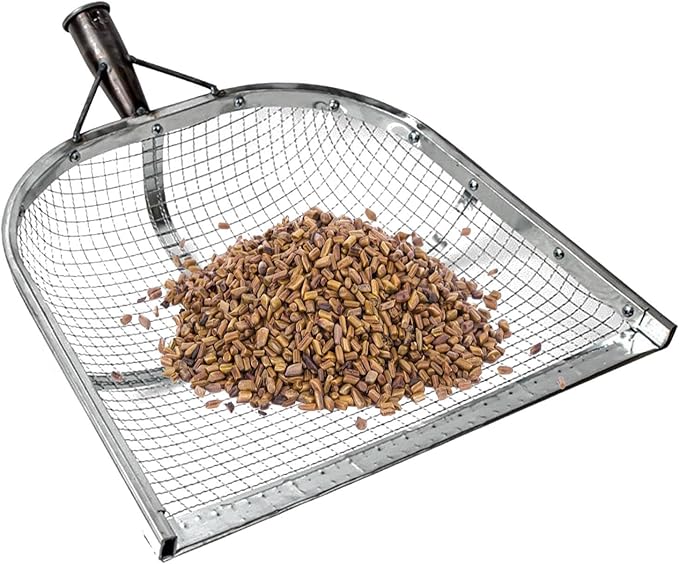 Leaking Soil Shovel Filter Stainless Steel Sieve 4mm/6mm/8mm/12mm Mesh Sifting Shovel for Sifting Corn Kernels Gardening Farm Chicken Coop and Goat Stall Multipurpose Dustpan (Sliver-4MM)