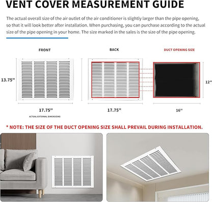 16x12 Return Air Grille(Duct Opening Size),Air Return Vent Cover,Flat Vent Cover,Rejillas De Aire Acondicionado Para Casa,Return Air Grilles,Outer Dimensions:17.75"Wx13.75"H(16"W x 12"H, Duct Opening)