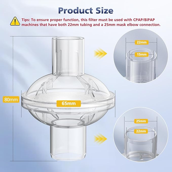 12 Pcs CPAP Inline Filters, Universal Inline CPAP Filter Compatible with BiPAP Machines ResMed, Dreamstation Standard, Any CACP Machine Size 22mm and 25mm Tube