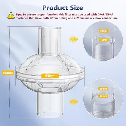 12 Pcs CPAP Inline Filters, Universal Inline CPAP Filter Compatible with BiPAP Machines ResMed, Dreamstation Standard, Any CACP Machine Size 22mm and 25mm Tube